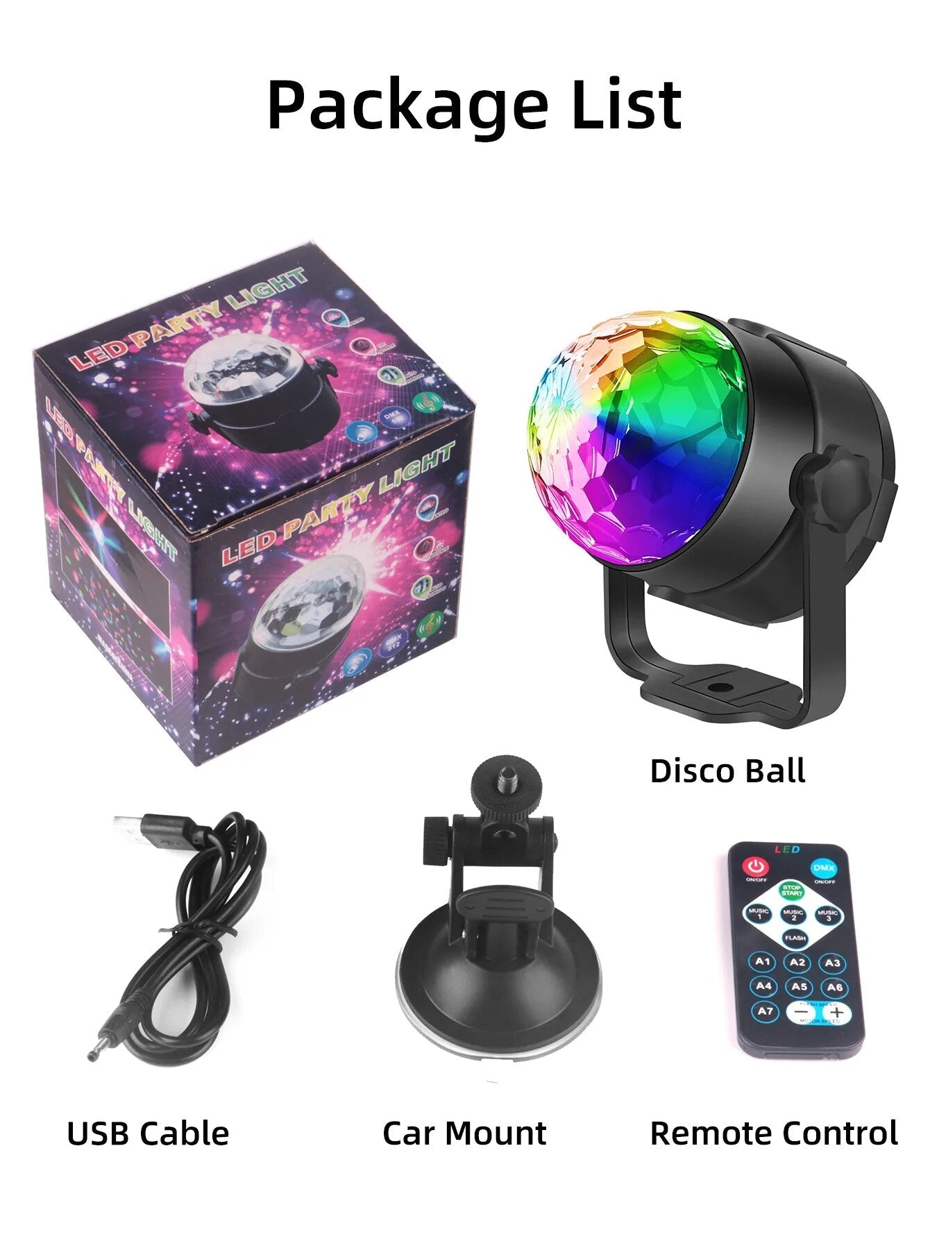 ALIEN 5V USB RGB Disco Ball Light Sound Activated Rotating Strobe  Lamp with Car Hole for DJ Party Wedding Dance Xmas Holiday