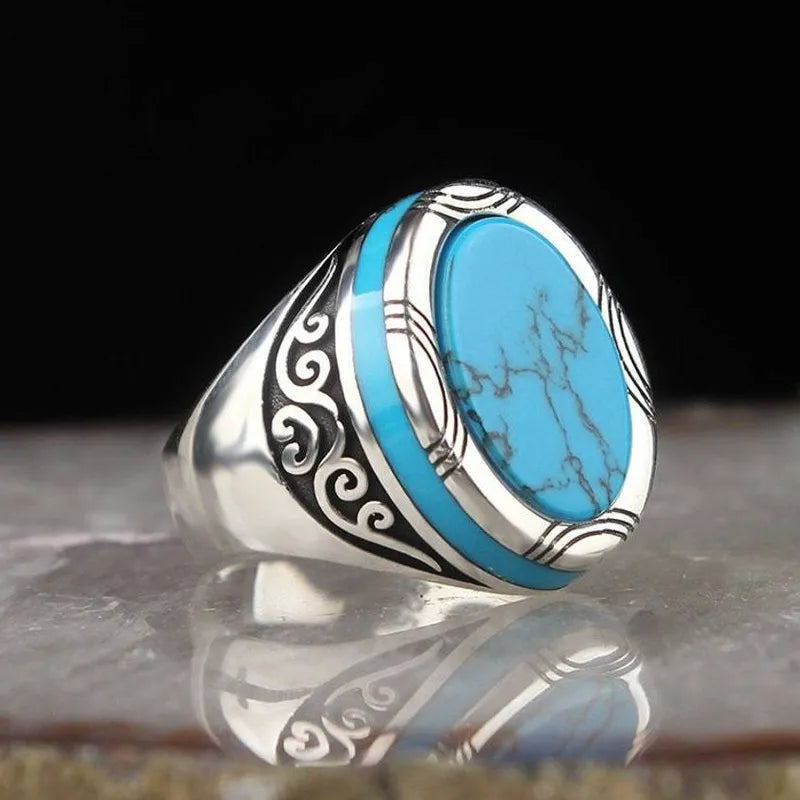 Bague pour hommes, personnalité rétro Punk, Turquoise européenne et américaine