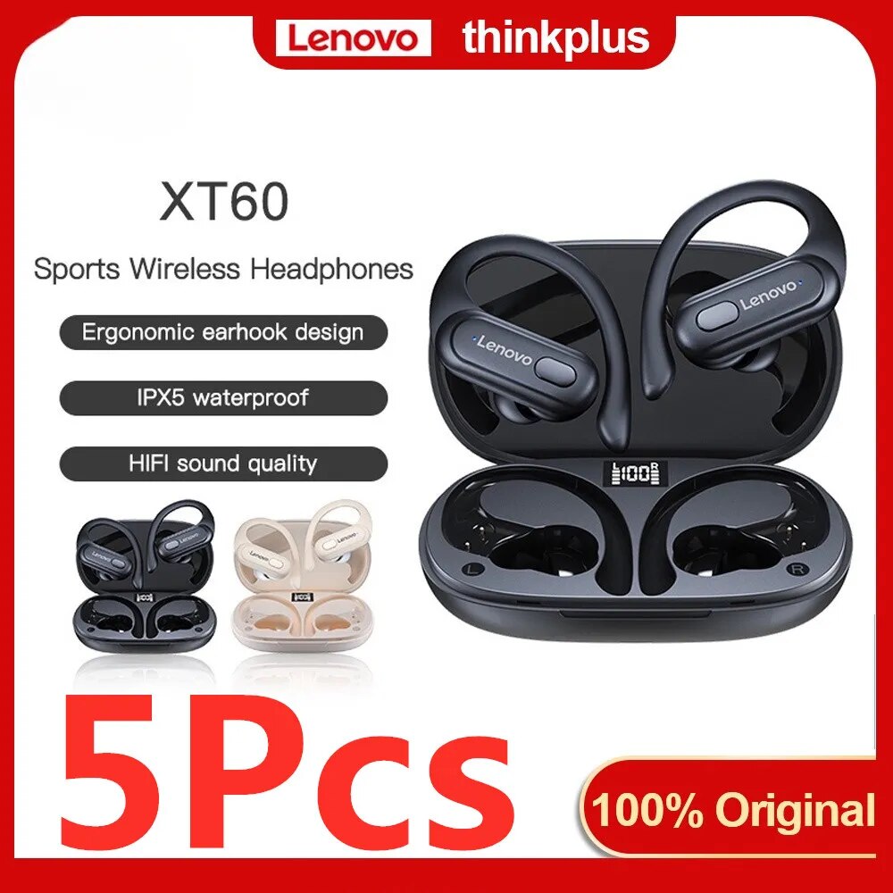 5Pcs Original Thinkplus XT60 Wireless Bluetooth Sports Headphones HiFi Music Earphones TWS with Mic Noise Reduction Earbuds New