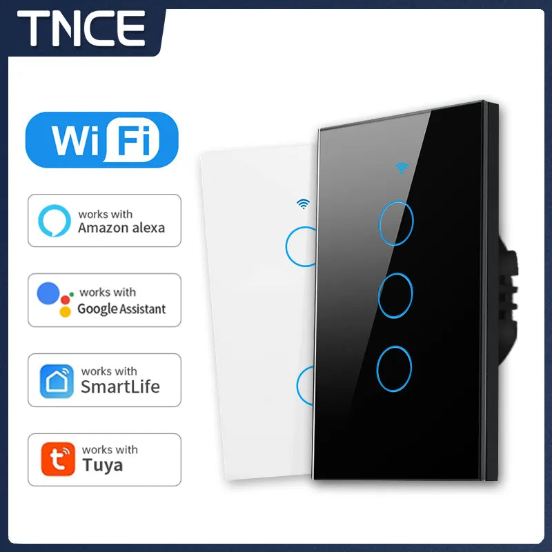 TNCE Tuya US WiFi interrupteur mural intelligent 1/2/3/4 Gang pas de fil neutre capteur tactile commutateurs de lumière LED maison intelligente Alexa Google Home