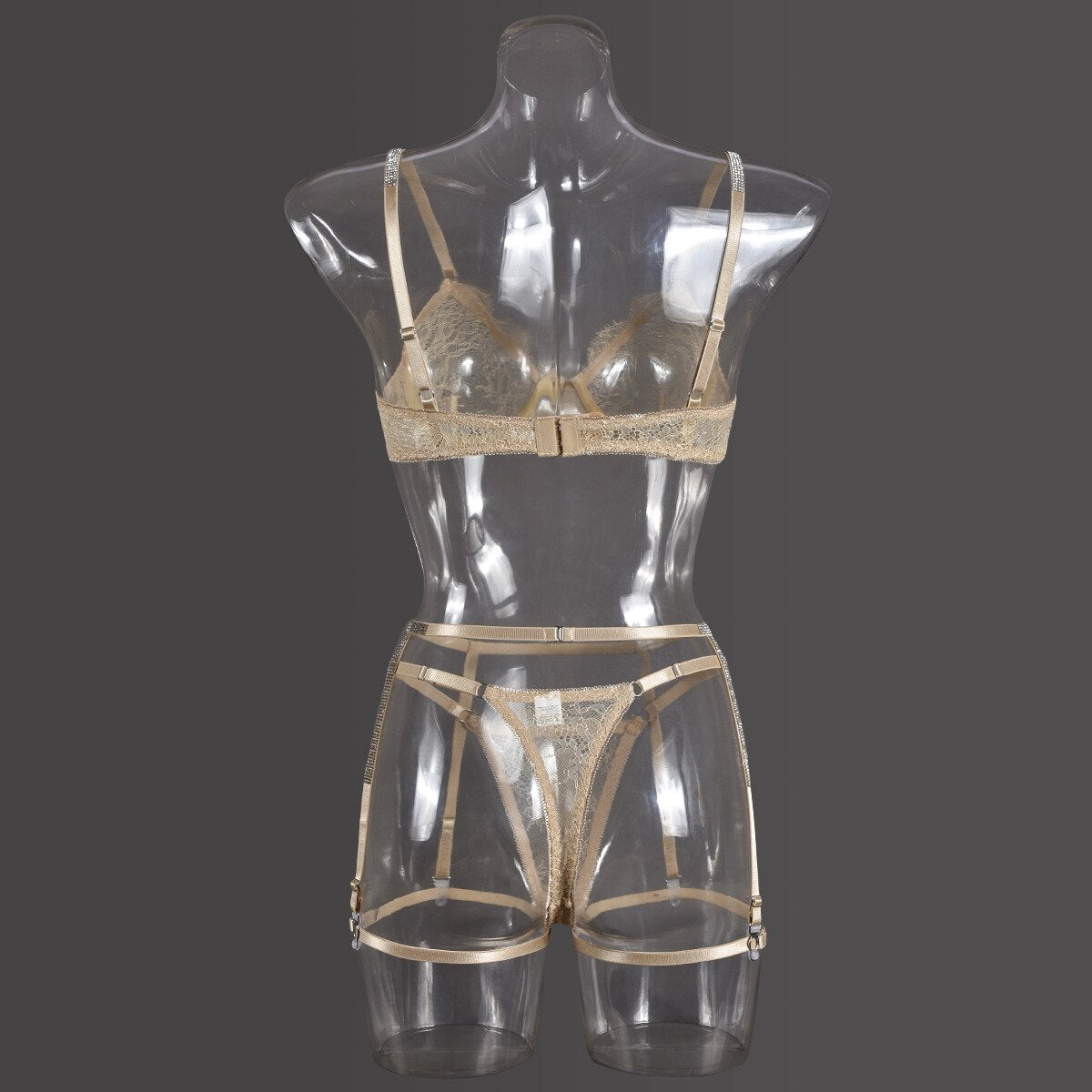 Conjunto de sujetador sin costuras de encaje transparente, lencería con diamantes de imitación, ropa interior Push Up Sissy, conjuntos de lujo íntimos transparentes