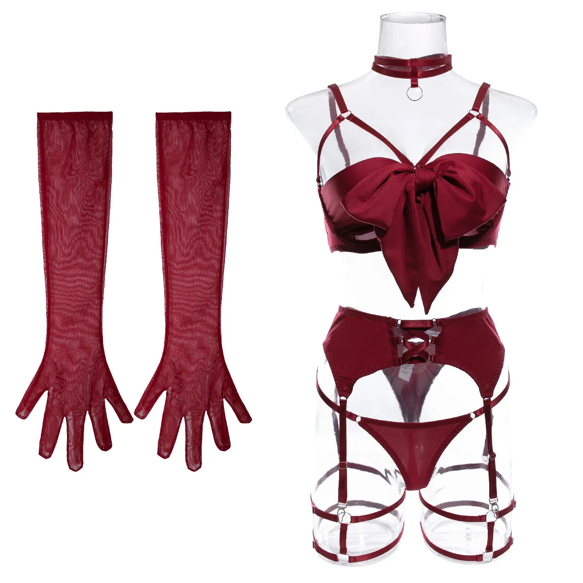 Lingerie à nœud papillon, soutien-gorge ouvert, sous-vêtements en soie, gants Bilizna, ensemble sensuel, intime, jarretelles, tongs, tenues Sexy