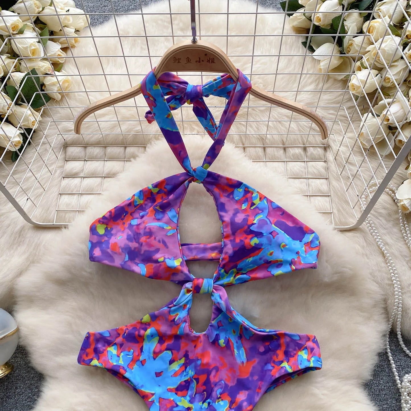 2023 Fashion Print Sexy Bodysuits Ladies Halter Kink Backless Design Slim Playsuit Women Hollow Out Swimsuits Wanita