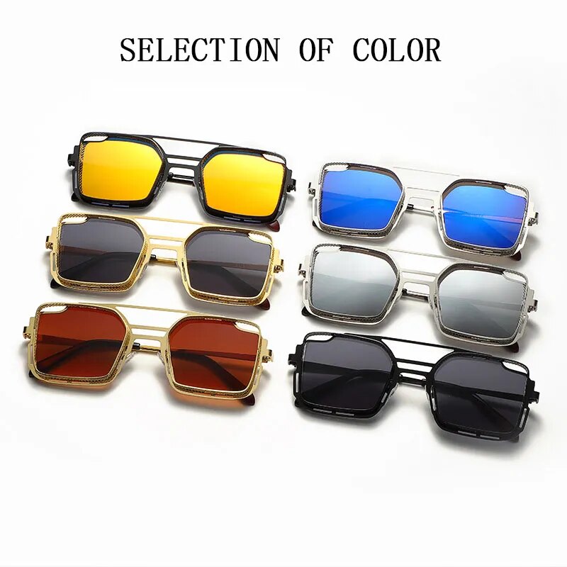 Yellow Square Punk Sunglasses For Men 2022 Steampunk Fashion Glasses Women Luxury Retro Shades Vintage Polar Oculos Gafas De Sol