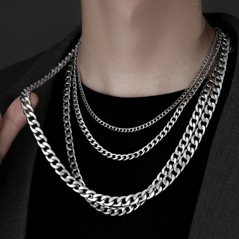 Stainless Steel Chain Necklace Long Hip Hop for Women Men on The Neck  Fashion Jewelry Gift Accessories Silver Color Choker