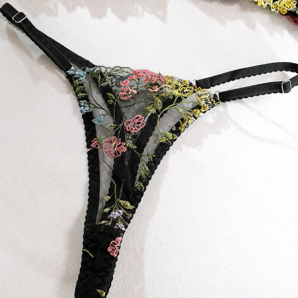 Yimunancy 2-Piece Lace Bra Set Women Floral Embroidery Underwear Set Transparent Khaki Panty Set