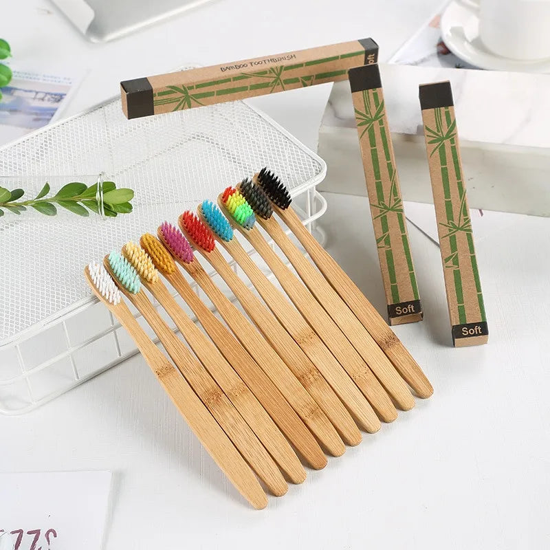 Cross Border Single Bamboo Toothbrush Set Natural Bamboo Toothbrush Tablet Set Ten Pack Bamboo Products Toothbrush