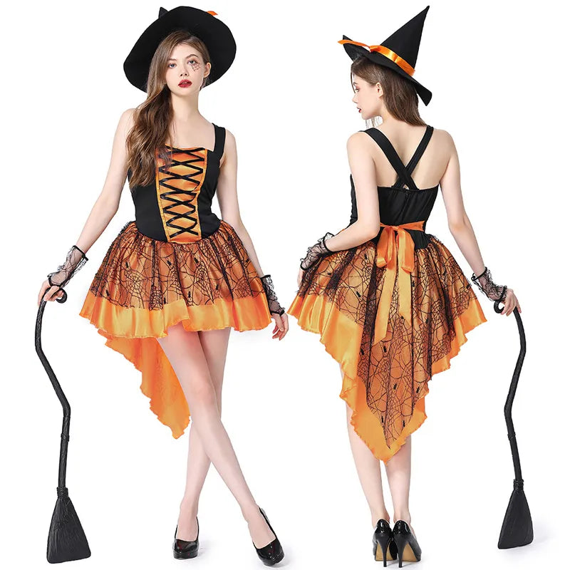 Carnaval Halloween dame multicolore smoking sorcière Costume mignon élégant Crape magique sorcière combishort Cosplay fantaisie fête