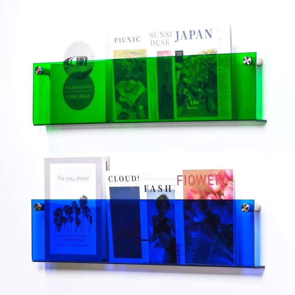 12 Color Acrylic Brochure Holder Wall Mount Magazine Rack Pamphlet Stand Floating Bookshelves Hang Display Literature Organizer