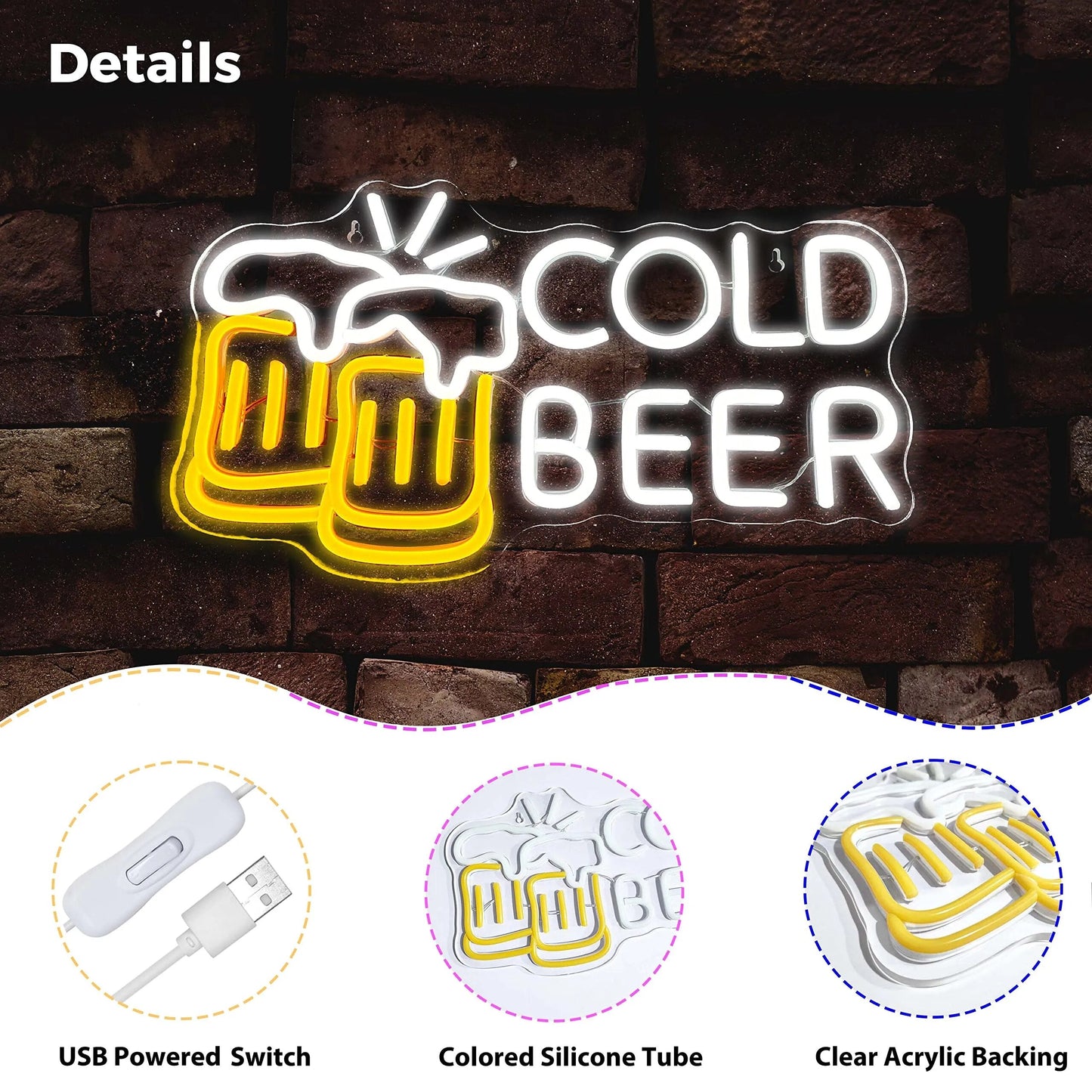 Cold Beer Neon Sign Bar Restaurant Store Wall Decor Neon Light Custom Personalized Beer Bottle Led Sign Acrylic USB Neon