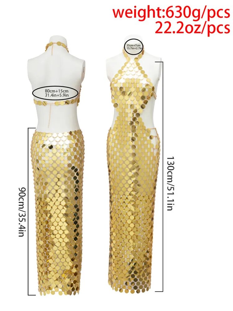 Robe longue à paillettes brillantes pour femmes, Sexy, sans manches, dos nu, fendue, ajourée, mi-mollet, robes de soirée, 2023