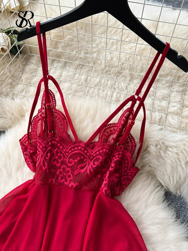 Wanita – robe de nuit Sexy en dentelle florale ajourée + tongs pour femmes, pyjama dos nu à bretelles, maille transparente, 2023