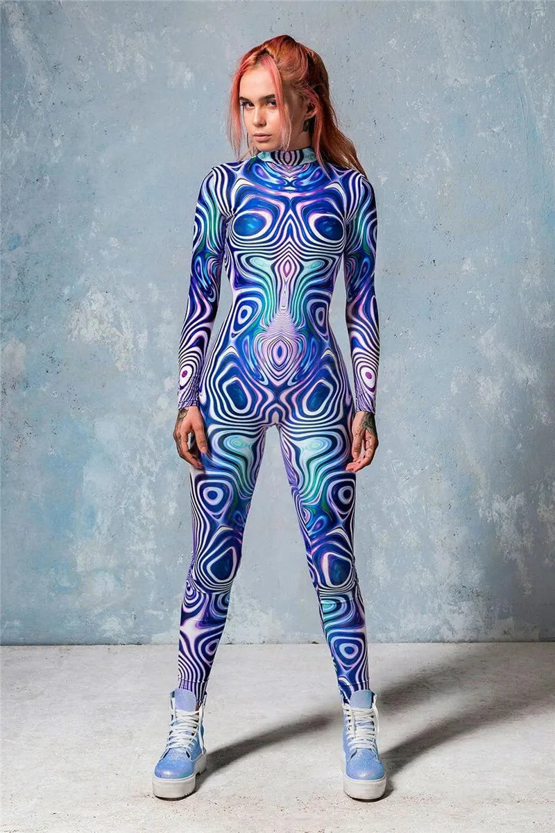 Costume de Cosplay pour femme, Costume Sexy, élément de couleur, bleu, body d'halloween, combinaison de sport taille haute pour adultes