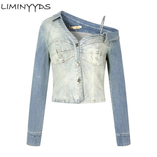 Denim Shirt Jacket Design Sense Of Minority Shirt With Off Shoulder Shirt Early Spring Women's Blouse