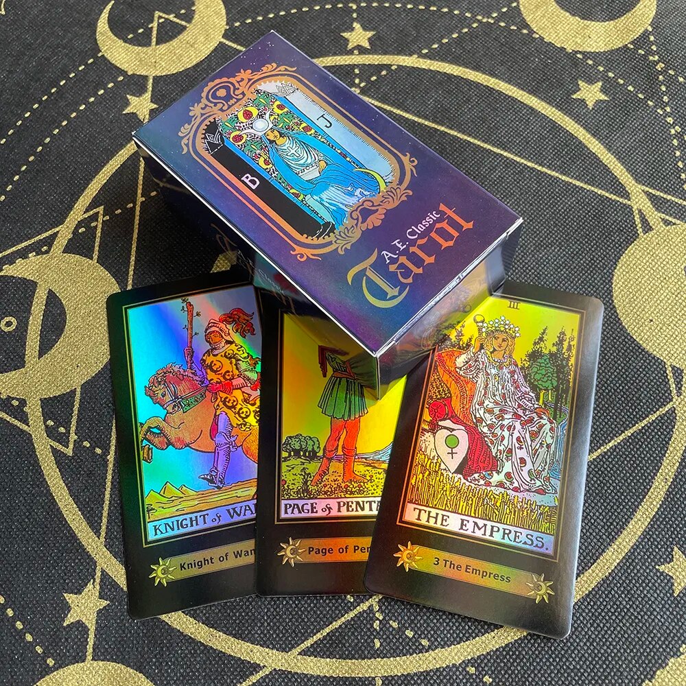 Shinning English Holographic Tarot Cards for Beginners with Guide Book Board Games Catan Runes Psychology Fate Spiritual Deck