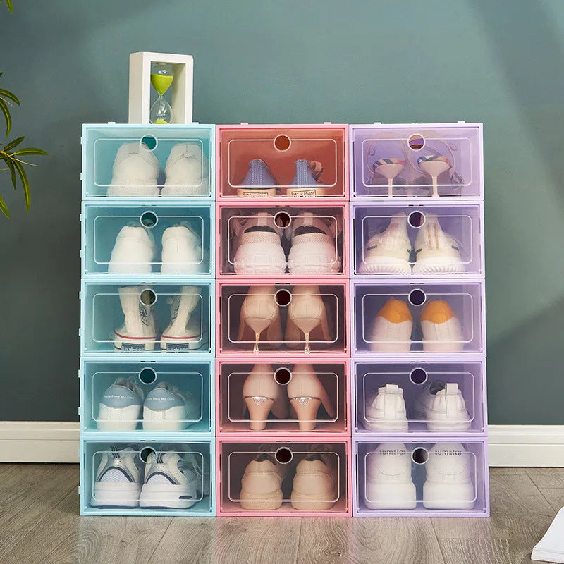 Boîte à chaussures à couvercle Transparent, ensemble d'organisateurs de chaussures, boîtes de rangement épaisses pliables anti-poussière, armoire à chaussures combinée empilable