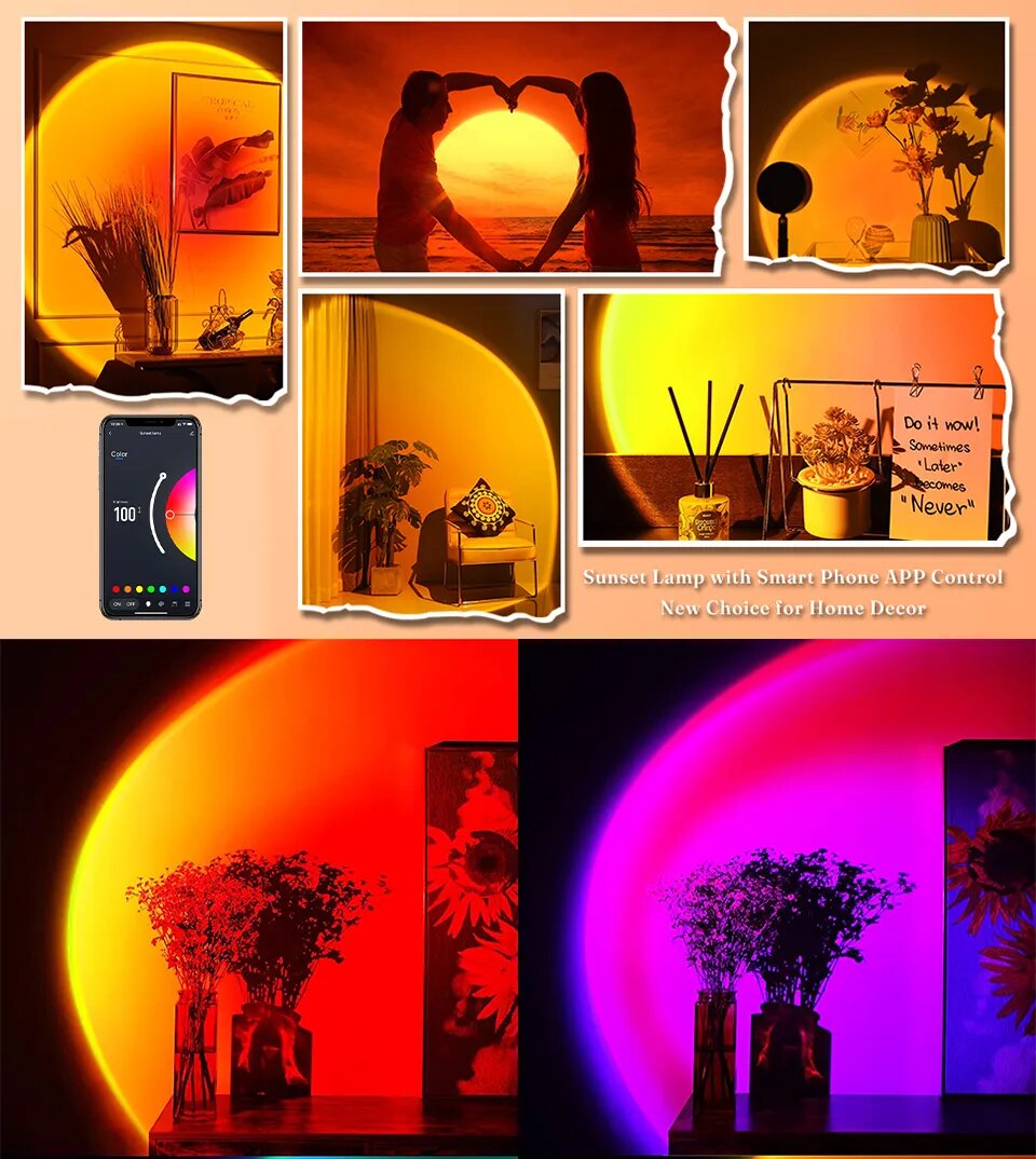 Tuya – lampe LED arc-en-ciel RGB, USB, projecteur de coucher de soleil, photographie, éclairage d'ambiance mural pour chambre à coucher, décoration de maison, cadeau