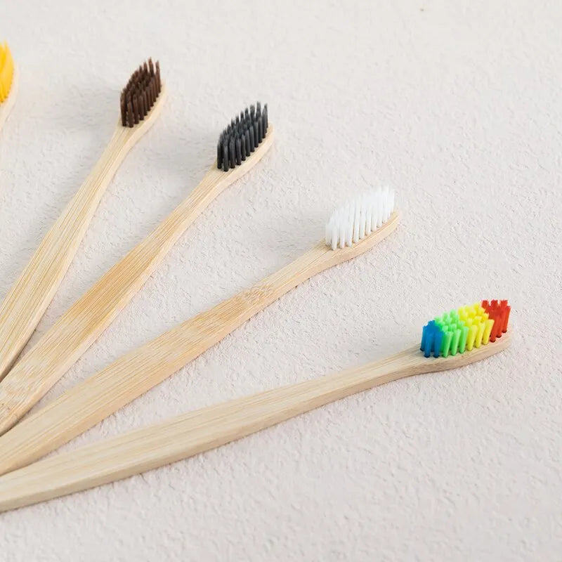 Juego de cepillos de dientes de bambú envueltos en piel de vaca, tableta de cepillo de dientes de bambú Natural y respetuosa con el medio ambiente, una caja de 10 Uds.