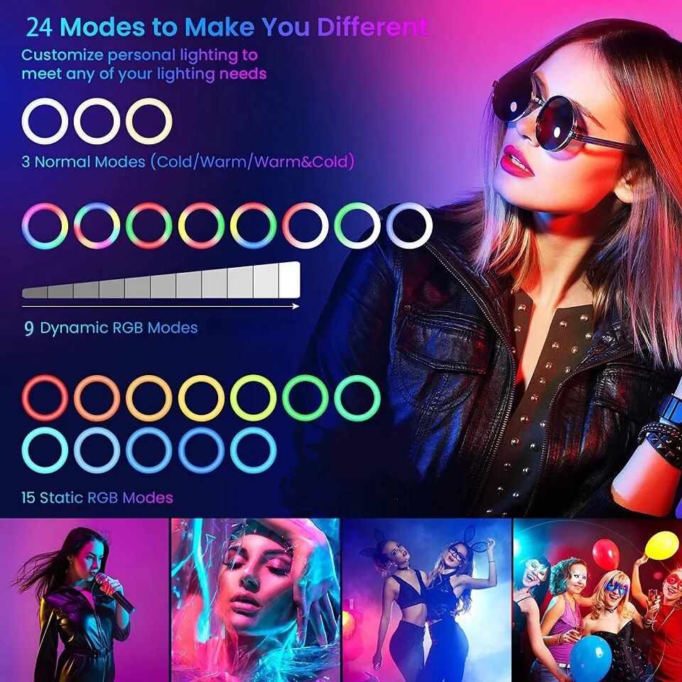 12in 30cm Selfie Ring Light RGB Tripod Phone Stand Holder Photography RingLight Circle Fill Light Led Color Lamp Trepied Makeup