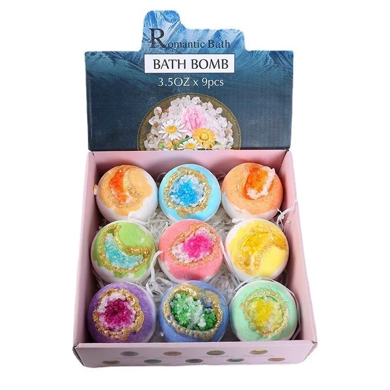 9 pièces Bombe De Bain boule De sel De Bain fleur séchée facilité Tension huile essentielle naturelle bulle gonflable Explosion boule De Bain pour baignoire