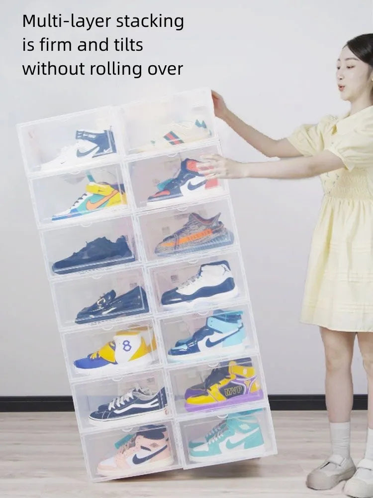 1PC Plastic Shoes Case Transparent Shoes Drawer Stackable Shoe Boxes  Organizers Dustproof Shoe Cabinet Sneaker Box Shoe Display