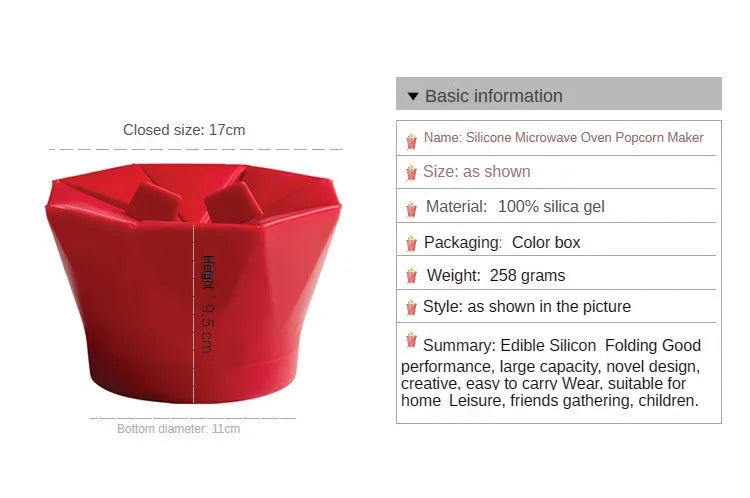 1pcs Foldable Red Silicone Silicone Popcorn  High Quality Kitchen Easy Tools DIY Popcorn Bucket Bowl Maker Popcorn Microwave2023