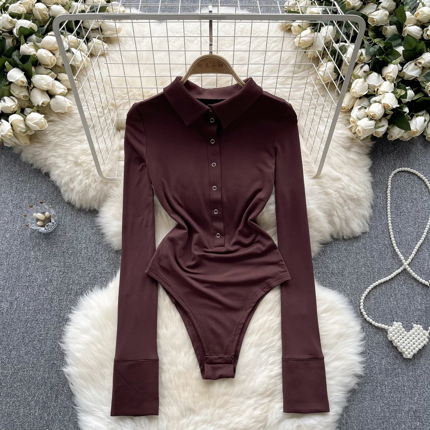 2023 Women Streetwear Sexy Bodysuits Button Polo Collar Long Sleeved Y2K Outwear Fashion Open Crotch Slim Playsuits Wanita