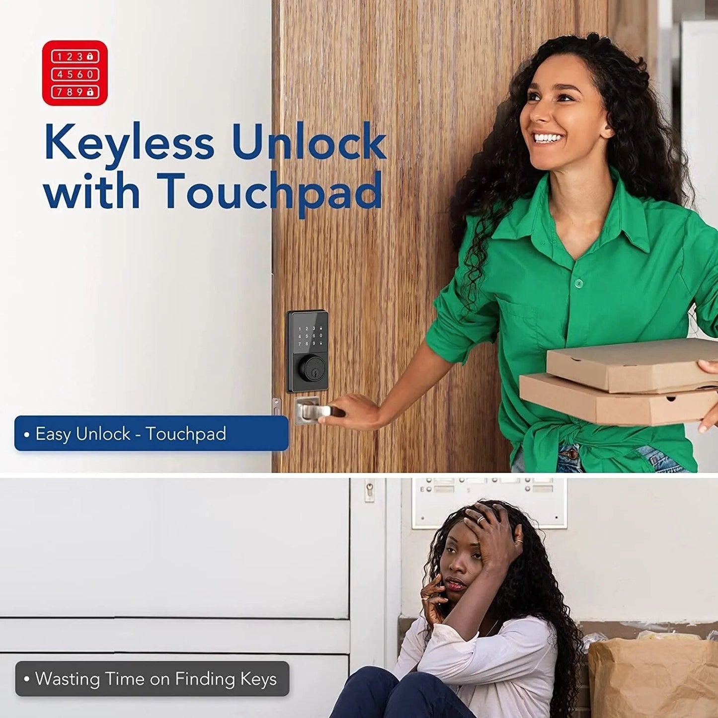 Smart Lock with Bluetooth, Keyless Entry Door Lock with Touchscreen Keypads, Easy to Install, App Unlock, Security Waterproof El