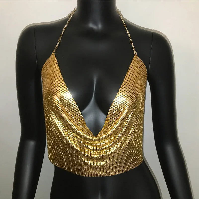 Y2K Tops Backless Party Crop Top Women Backless Corset Top 2023 Summer Sleeveless V-Neck Diamond Metal Sexy Night Club Tank Tops