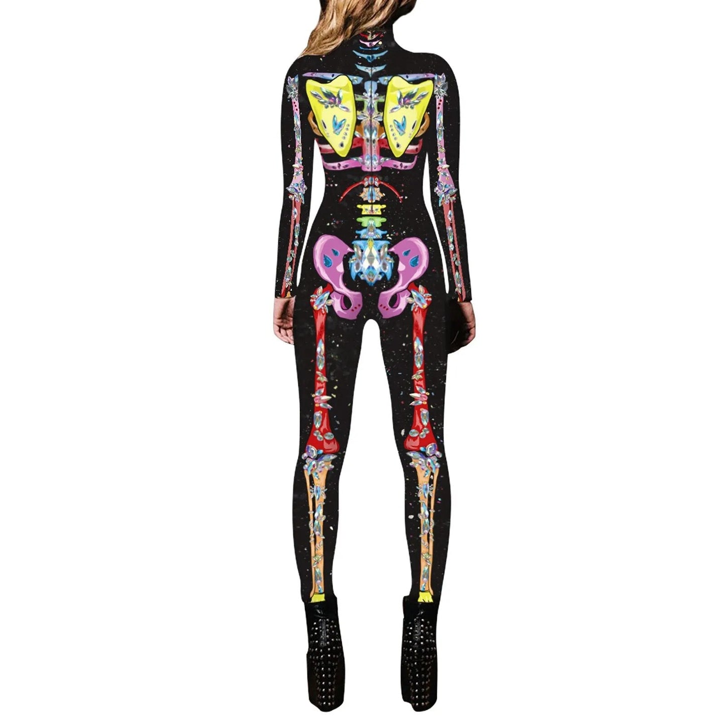 Women's Turtleneck Simulation 3D Printing Zip Bodysuit Full Body Bodysuit Halloween Costume Pearl Back Jumpsuit