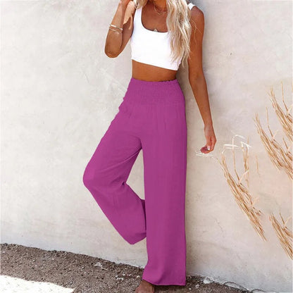 Women Cotton Linen Loose Wide Leg Pants 2023 Spring Summer Office Lady Casual Solid Jogger Elastic Waist Oversized Trousers