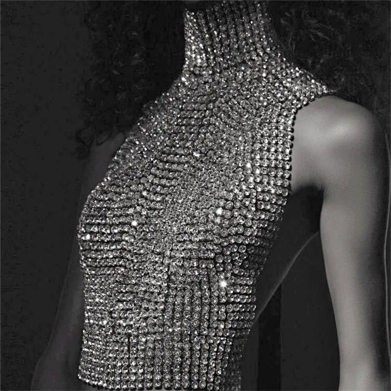 2022 Luxury Full Rhinestones Top Body Chain Bra Accessories for Women Exaggerated Crystal Body Bralette Chest Chain Jewelry