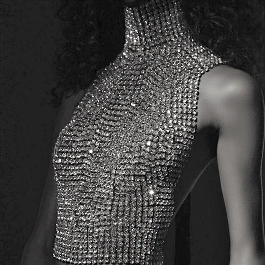 Chaîne de corps en strass pour femmes, accessoires de luxe, haut de corps, soutien-gorge, cristal exagéré, Bralette, chaîne de poitrine, bijoux, 2022