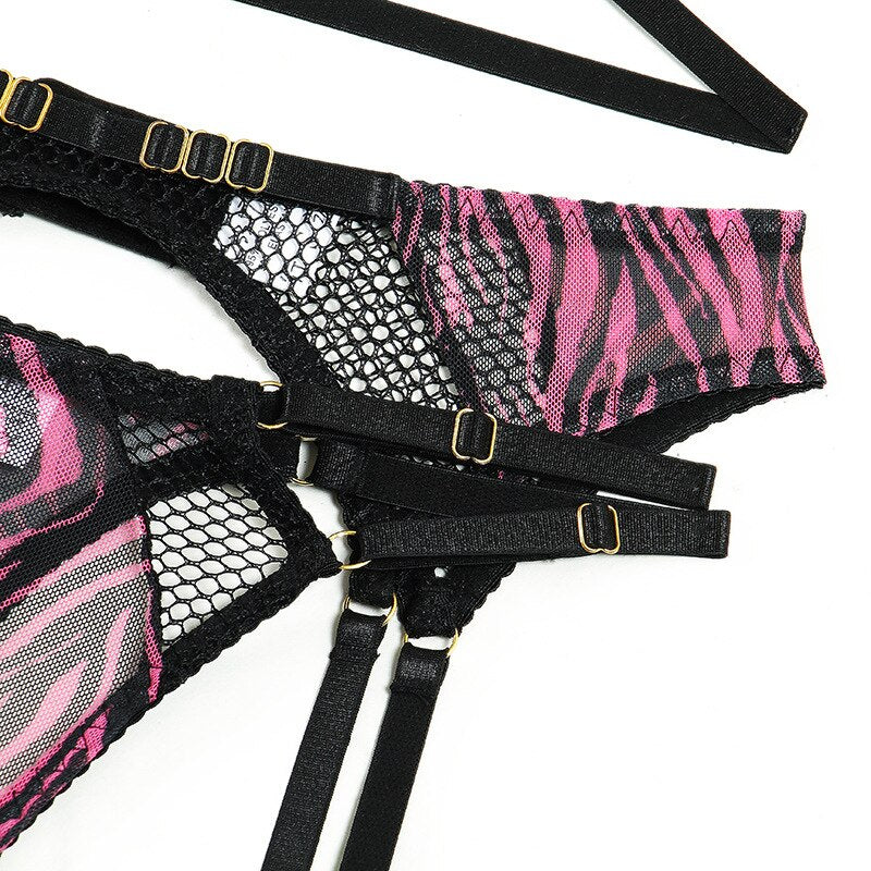 Zebra Lingerie Fancy Lace Underwear See Through Halter Bra Delicate Intimate Luxury Sexy Outfits Garters Brief Sets