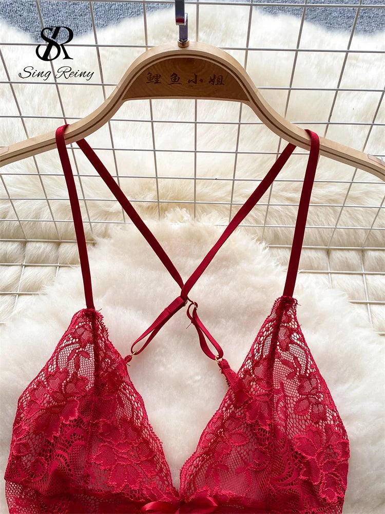 Wanita – Mini robe en dentelle transparente, Sexy, bretelles, dos nu, tongs, maille transparente, pour femmes