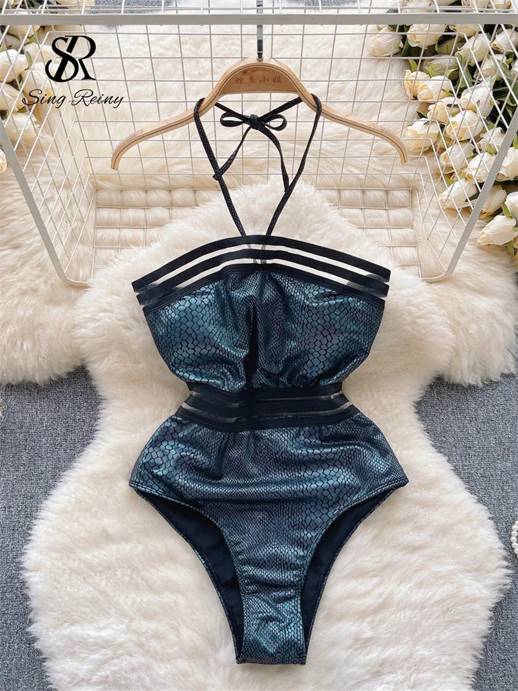 2023 Strapless Sexy Playsuits Ladies Halter Backless Slim Swimsuits Streetwear Open Crotch  Shiny Bodysuits Wanita