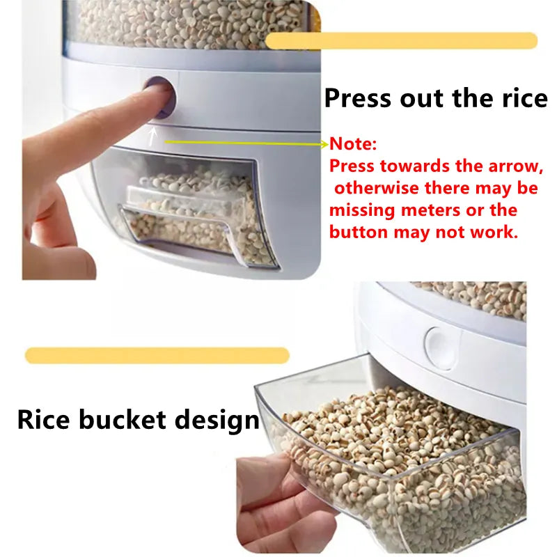 6KG Rotatable 360 Degree Rice Dispenser Sealed Dry Grain Bucket Dispenser Moisture-proof Kitchen Food Container Storage Box