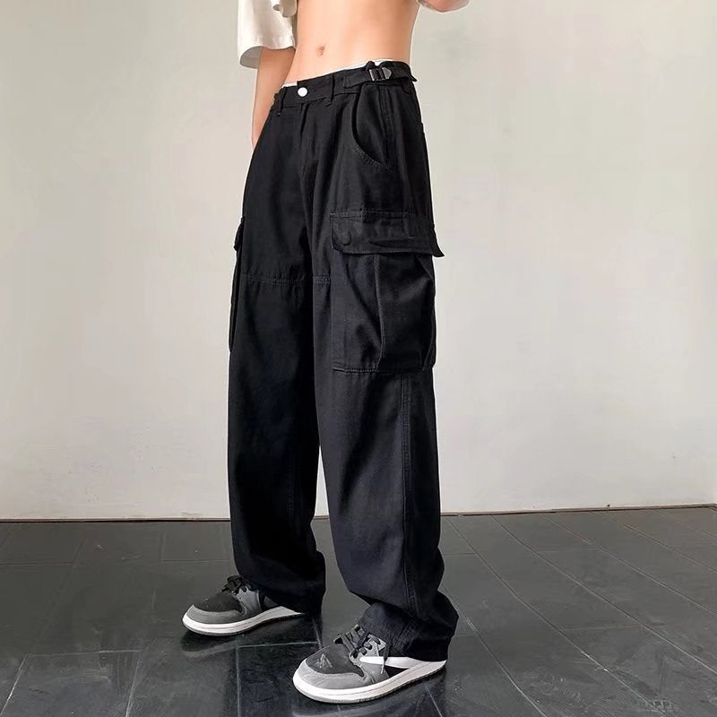 Straight Cargo Pants For Men Japanese Style Drawstring Casual Pants Men's Loose Trousers Fashion Camouflage Sweatpants Harajuku