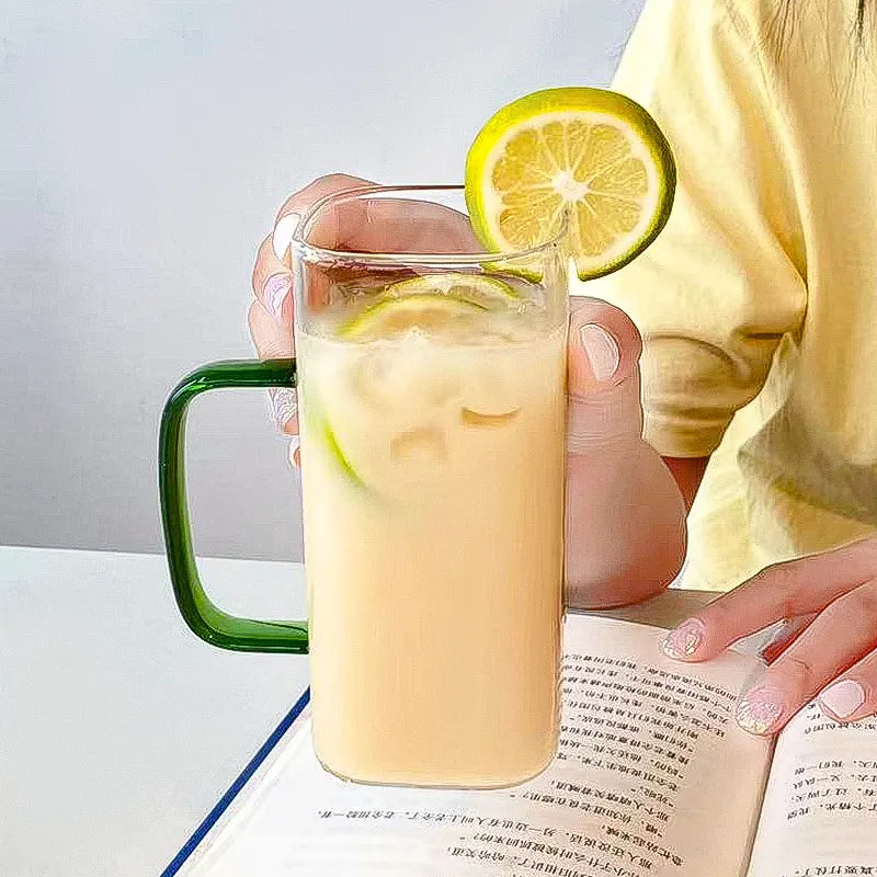 Tasse carrée en verre de 400ml, avec couvercle et paille, tasse à lait pour petit déjeuner, passe au micro-ondes, transparente, pour fête, bière, café, verres à boissons