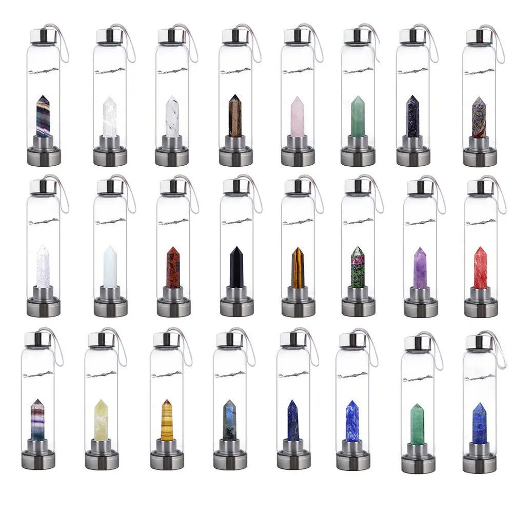 Water bottle Natural Crystal stone Diamond Point Healing Obelisk Wand Elixir Quartz Crystal Gem Colors Water Bottle DropShipping