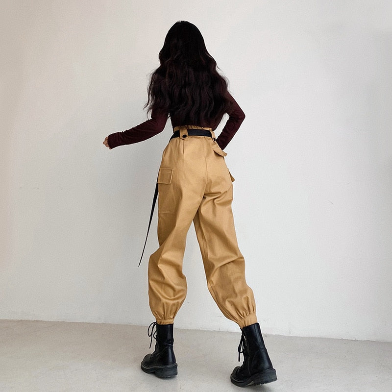 Pantalons décontractés pour femmes, pantalon cargo boutonné d'automne, multi-poches, baggy avec ceinture, pantalon de survêtement pour femmes Y2k street baggy cargo