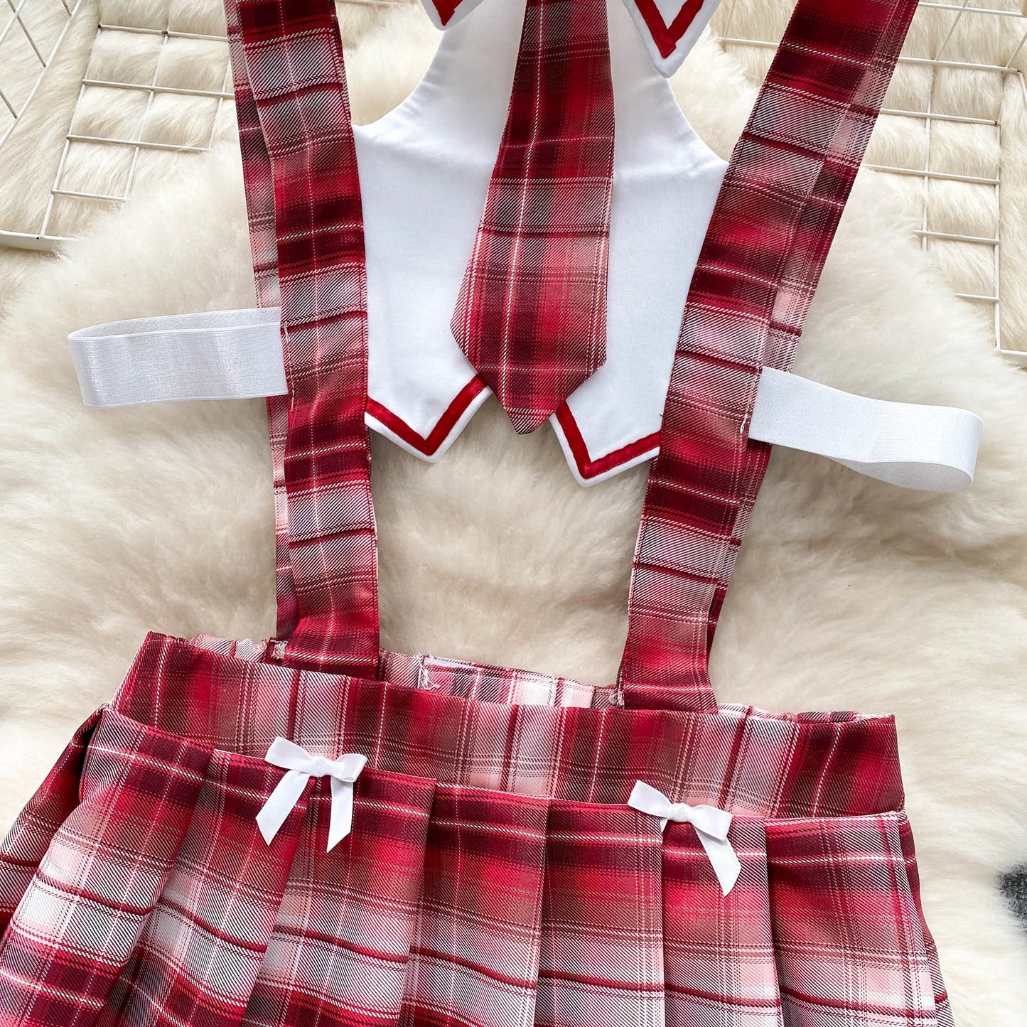 Preppy Style Cosply  Outfit Women Plaid Hollow Out Slim Sexy Nightdress Backless Pleated Hotsweet  Nightwear Wanita