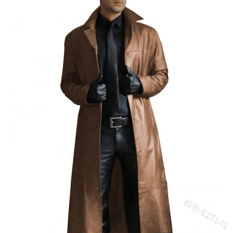 Wepbel hommes Faux cuir Trench mode à manches longues automne coupe-vent manteau mince en cuir longue veste en cuir hommes veste vêtements d'extérieur