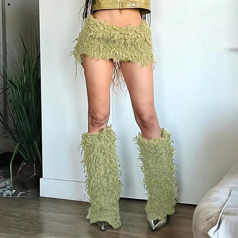 Sexy Mini Fur Skirts With Legging Women Fashion Wrap Party Dress Club Night Outfit 2023 Casual Streetwear Female Luxury Skirts