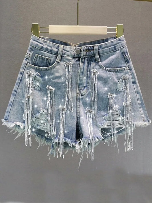 Short en jean à franges pour femmes, nouveau Style Streetwear européen, ample, taille haute, déchiré, pantalon court féminin, tendance 2022