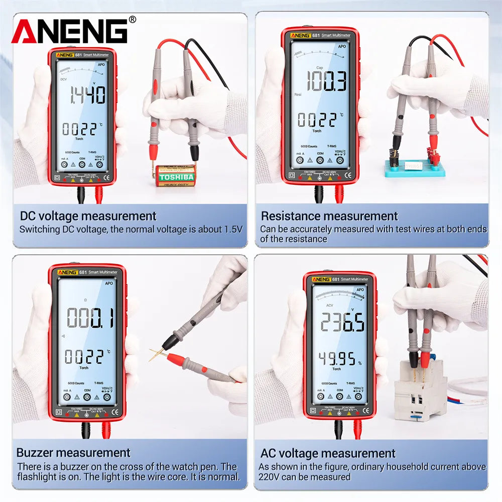 ANENG 681 multimètre numérique professionnel rechargeable testeur de tension sans contact compteur de tension AC/DC testeur de courant à écran LCD