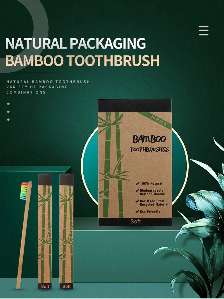 Cross Border Single Bamboo Toothbrush Set Natural Bamboo Toothbrush Tablet Set Ten Pack Bamboo Products Toothbrush