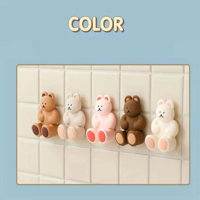 Cute Three Dimensional Bear Silicone Suction Cup Toothbrush Holder Bathroom Perforation Free Wall Toothbrush Holder Hanging