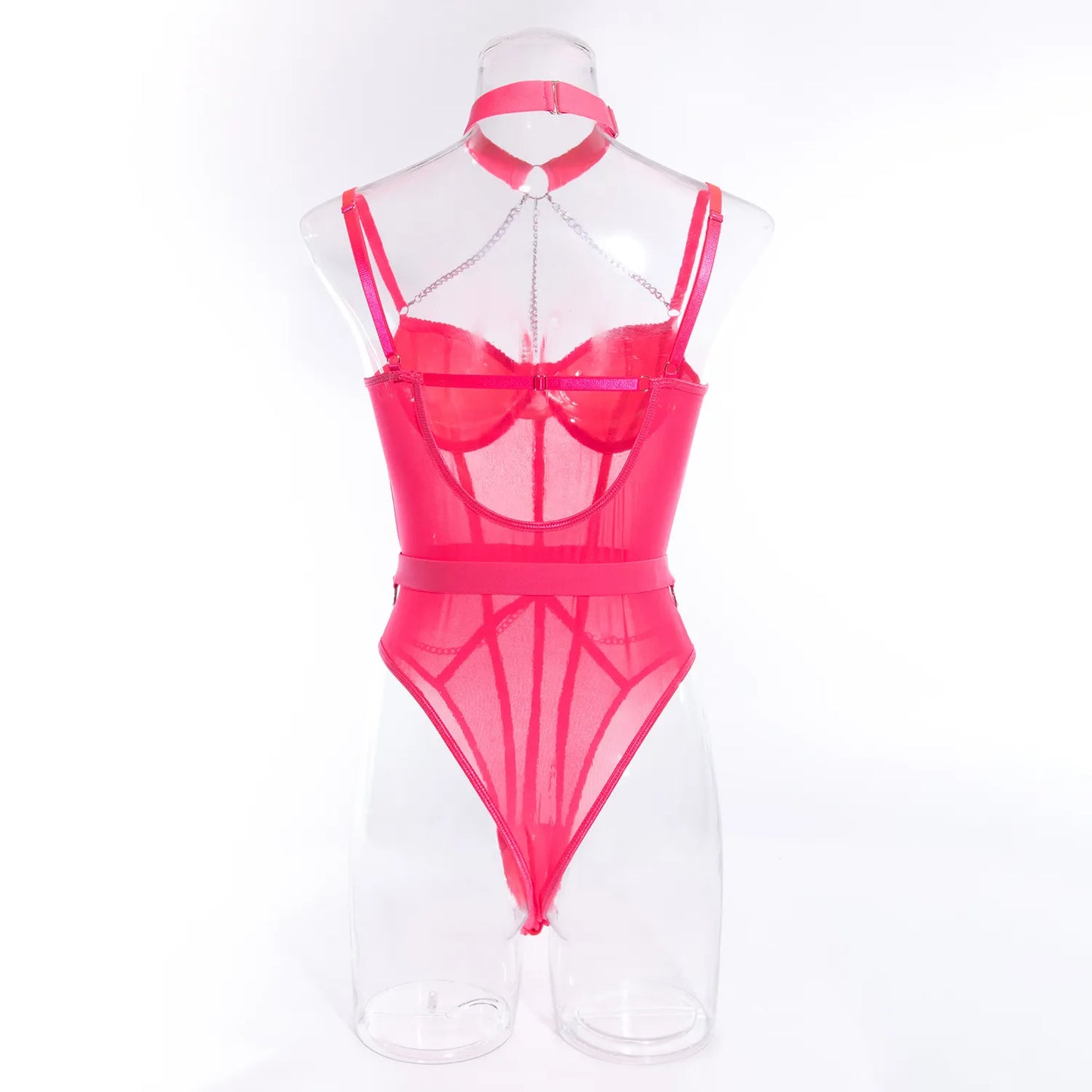 Wanita Strapless Mesh Sensual Bodysuits Women Chain Design Slim Backless  Rompers 2023 Strap Sheer Underwear Playsuits