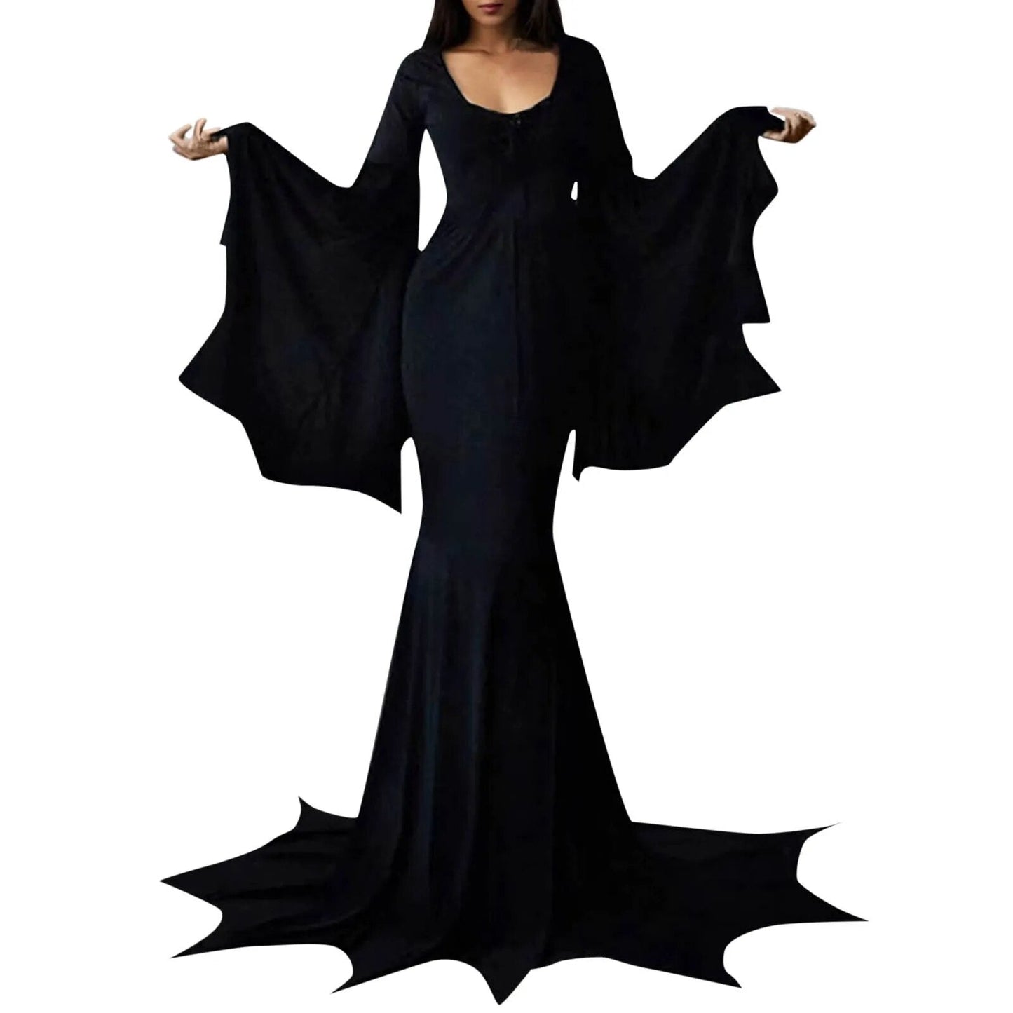 Costume de sorcière Morticia Addams, Robe de sol avec Train du mercredi pour femmes, tenue sombre d'halloween, Robe gothique, Robe d'horreur pour adultes